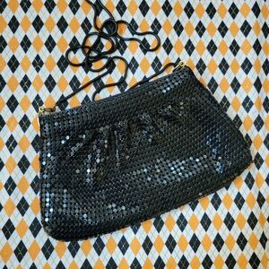 Black Mesh Evening Bag ~ Glam! ~ Made in Hong Kong 1960s-70s? ~ Shoulder Chain